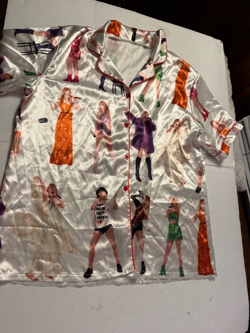 Silky Satin Graphic Button-Up Pajama Top - Taylor swift
